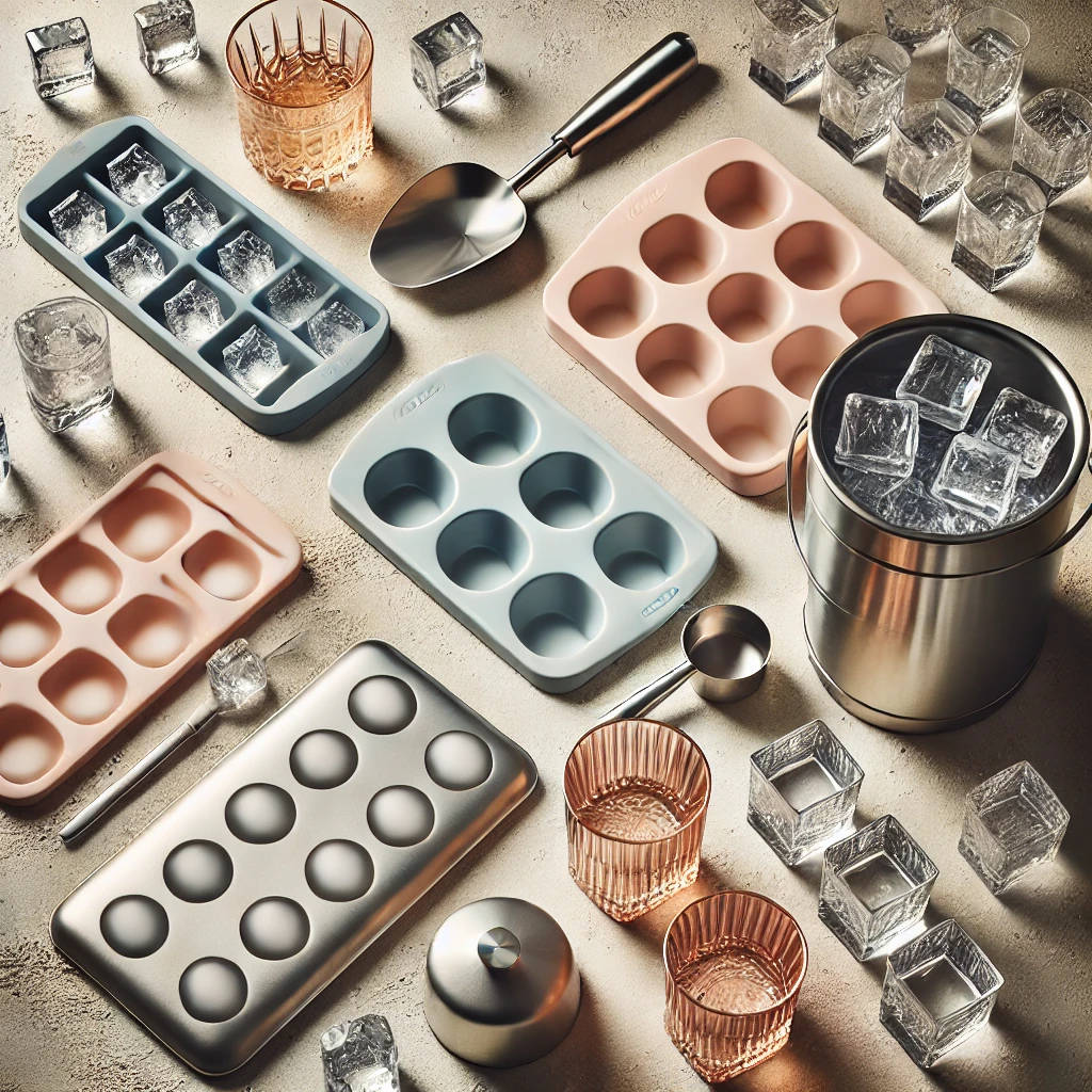 Strona Główna 4 Akcesoria do lodu – silikonowe foremki, łyżki, szczypce i wiaderka do lodu na eleganckim tle